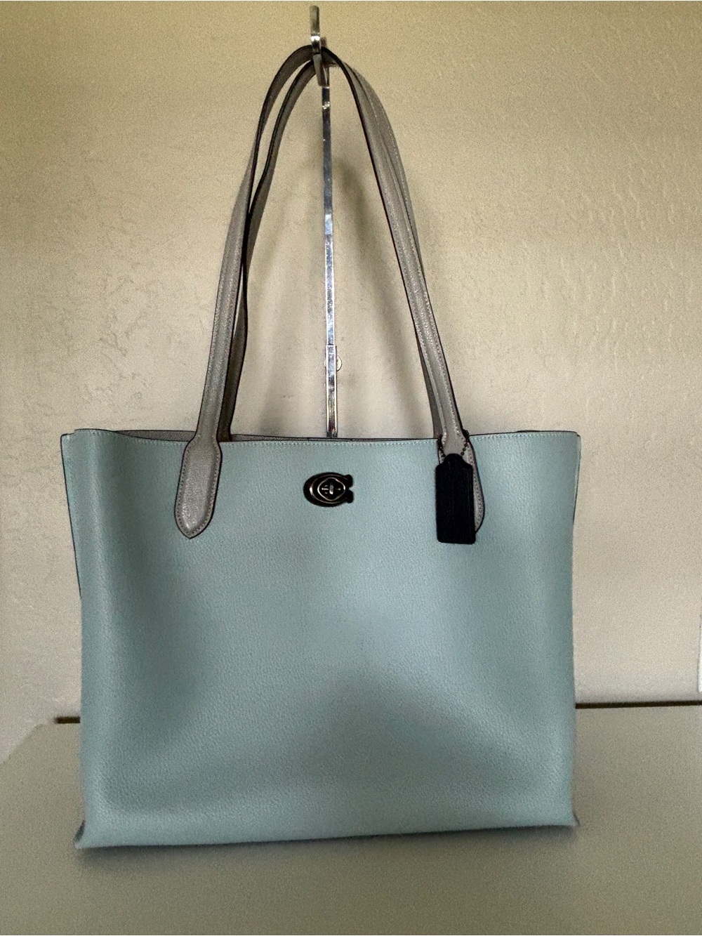 Coach Willow Aqua Blue Signature Leather Tote Bag! New 🌸